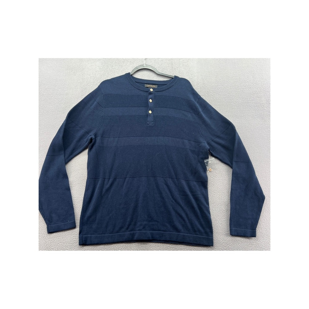 Lachlan Sweater Mens Sz L Navy Blue Cotton Stripe Henley NWT